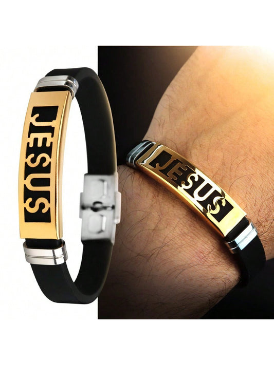 Pulseira Bracelete Masculina Placa Jesus Em Aço Inox. ENVIO NACIONAL