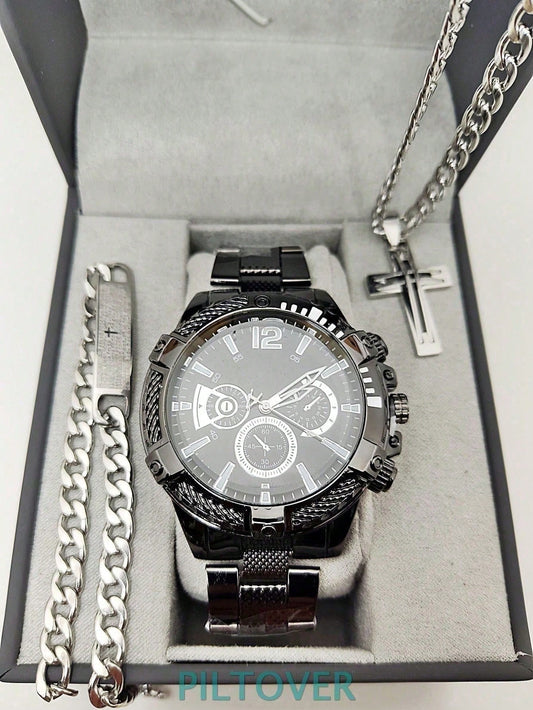 Relógio masculino e pulseira e pingente banhados All Black. ENVIO NACIONAL